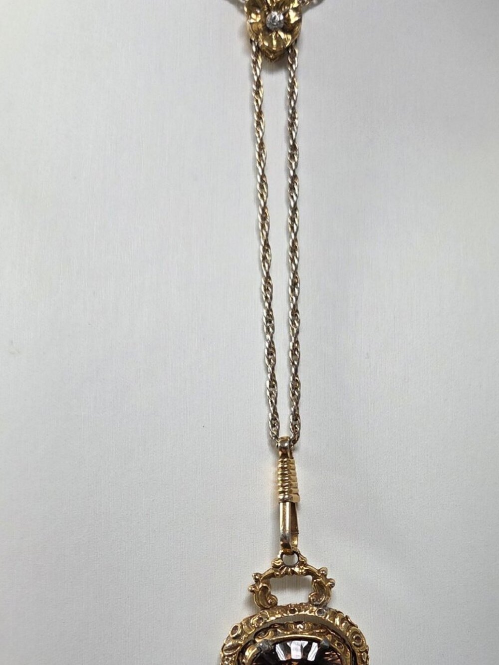 Goldette Necklace Lariat Slide Flip Fob Smoky Quartz Stone 18" L Vintage-1960's - Picture 4 of 16
